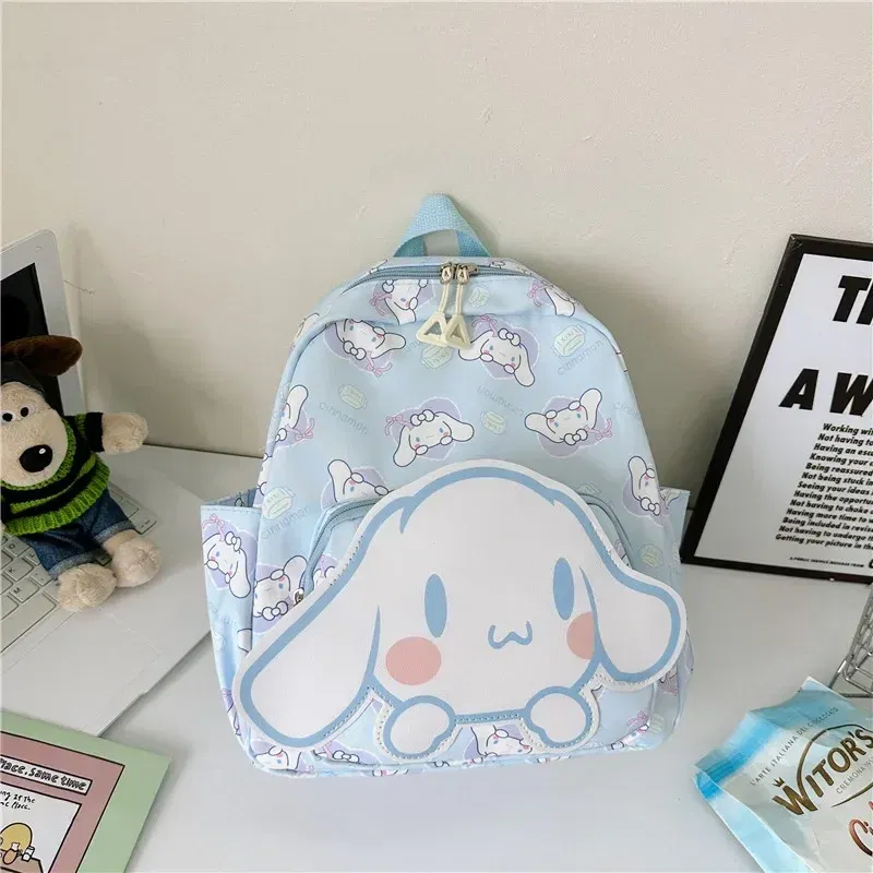 Color: black, Size: 12 inches - 2025 Anime Cartoon Kuromi Melody Cinnamoroll Backpack Boys Girls Cartoon Hello Kitty Kawaii Canvas Fashion Children's Schoolbag