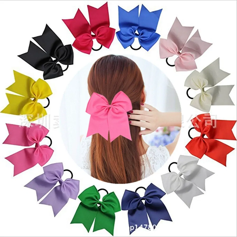 Color: Army Green - 18*19 CM Lovely Dovetail Ribbon Bowknot Baby Hair Rope Solid Color Handmade Bows Elastic Hairband Ponytail Headwear Kids Gifts