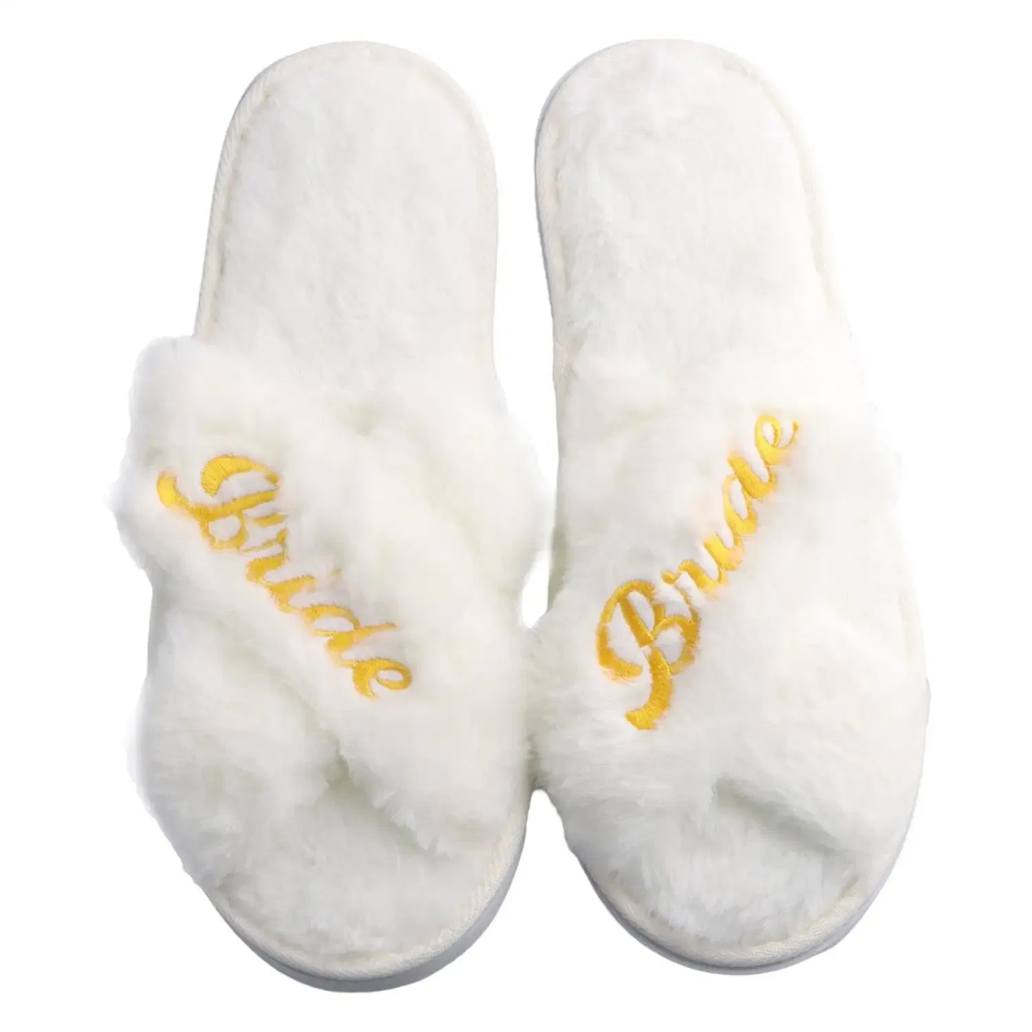 Color: Beige, Shoe Size: One Size - Personalized Wedding Name Slipper Bridal Party Fluffy Slippers Warm Soft Ladies Home Shoes Bridesmaids Gifts