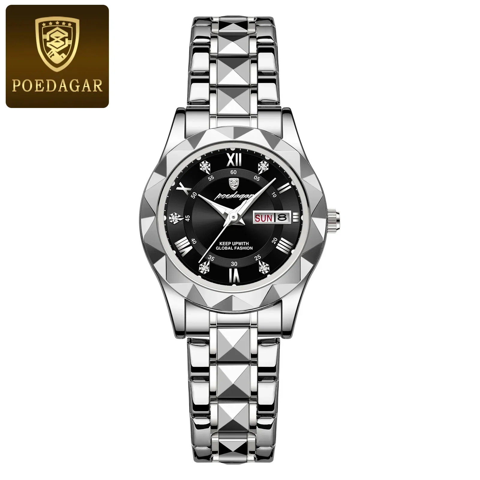 Color: Brown - POEDAGAR Luxury Ladies Dress Watch Luminous Waterproof Week Date Woman Wristwatch Stainless Steel Women Quartz Watches reloj+box