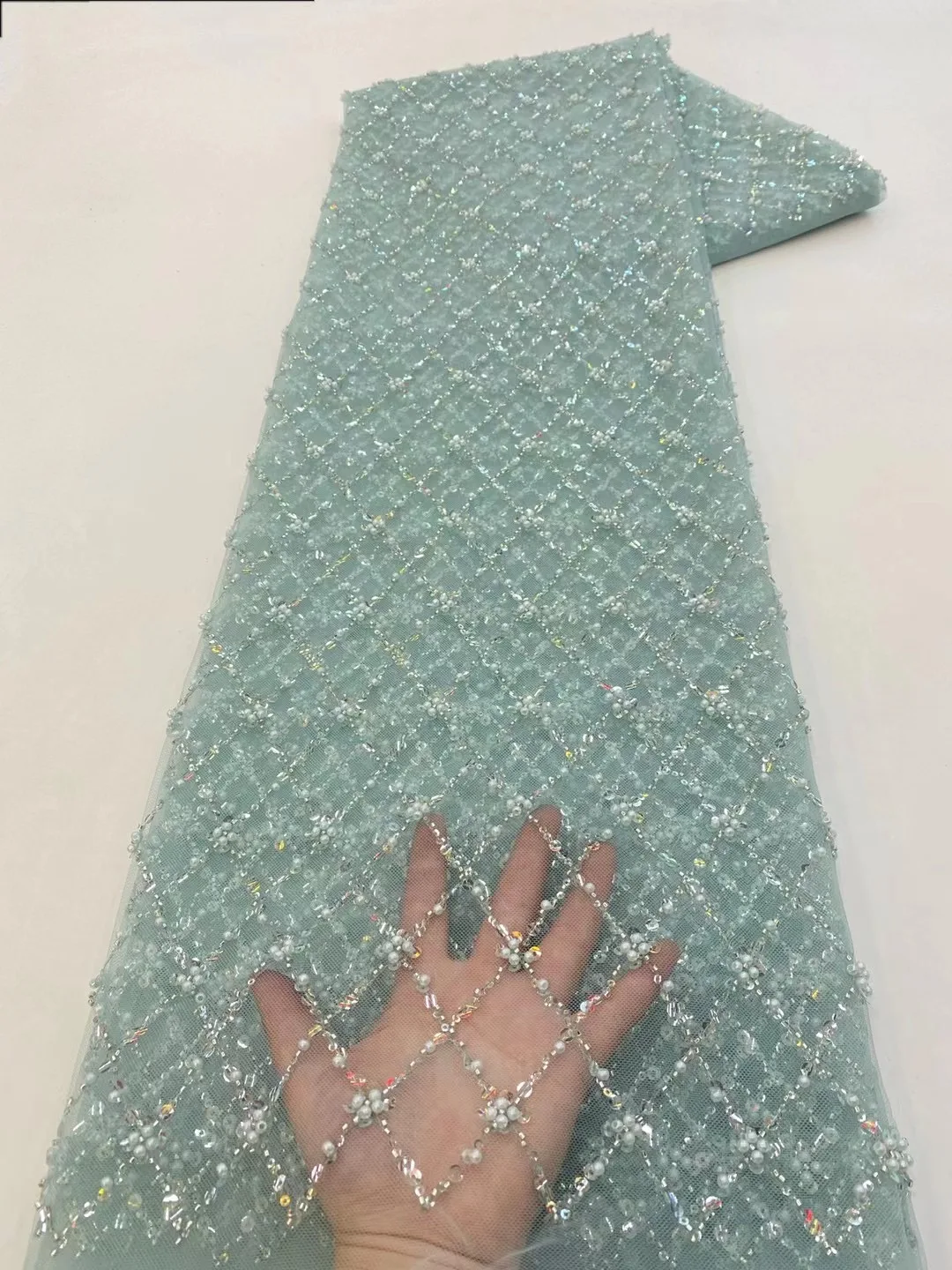 Color: black, length: 5 yards, Width: 120cm - African Lace Fabric 2024 French Beaded Lace Fabric Nigerian Sequins Embroidery Net Lace Fabrics For Bridal Party Dresses