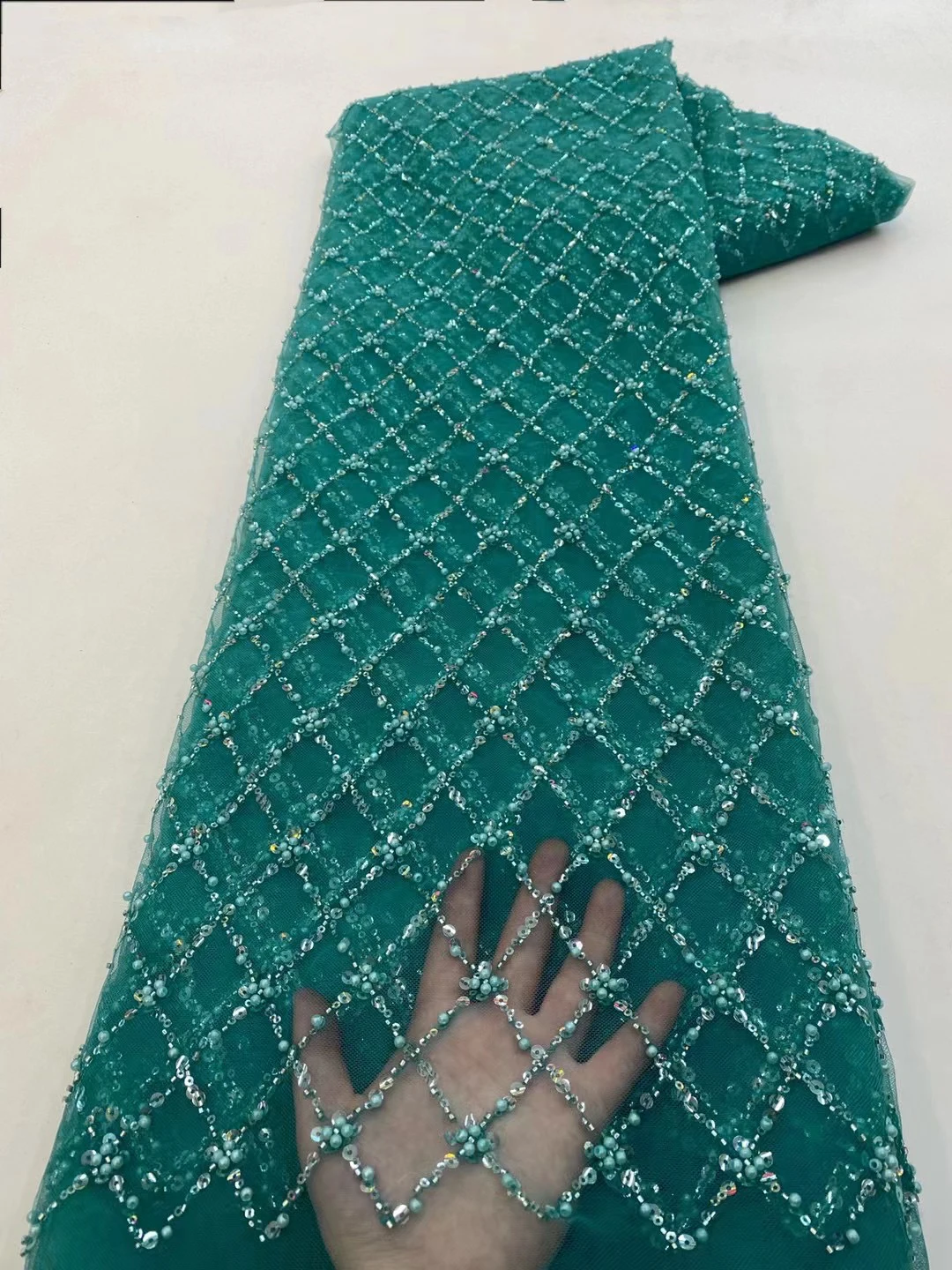 Color: black, length: 5 yards, Width: 120cm - African Lace Fabric 2024 French Beaded Lace Fabric Nigerian Sequins Embroidery Net Lace Fabrics For Bridal Party Dresses