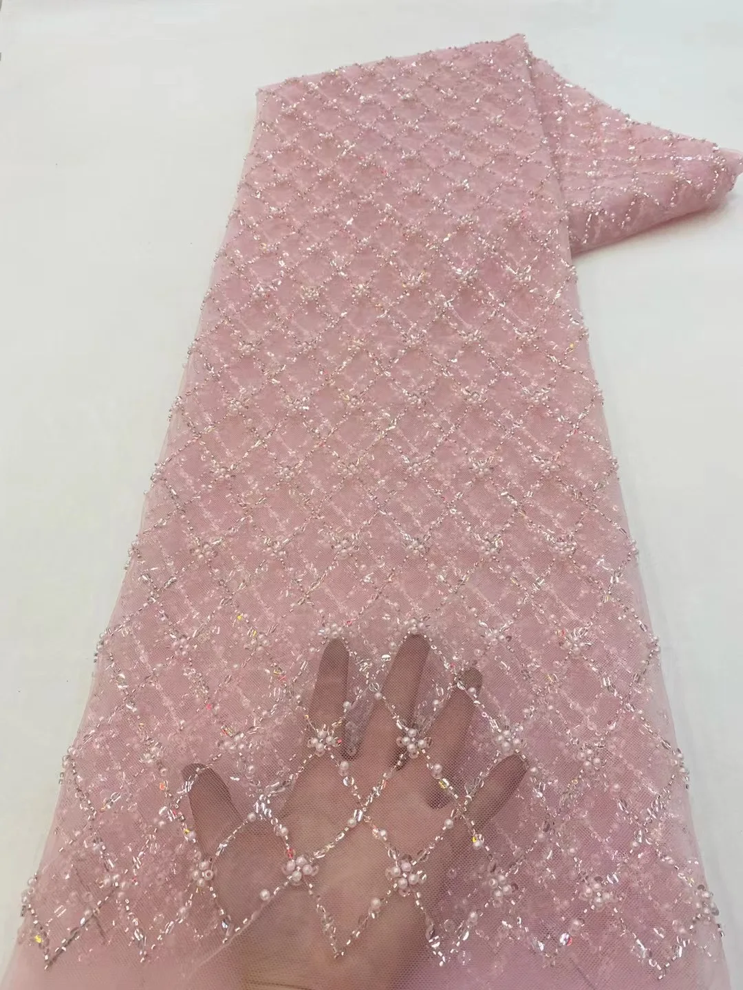 Color: black, length: 5 yards, Width: 120cm - African Lace Fabric 2024 French Beaded Lace Fabric Nigerian Sequins Embroidery Net Lace Fabrics For Bridal Party Dresses