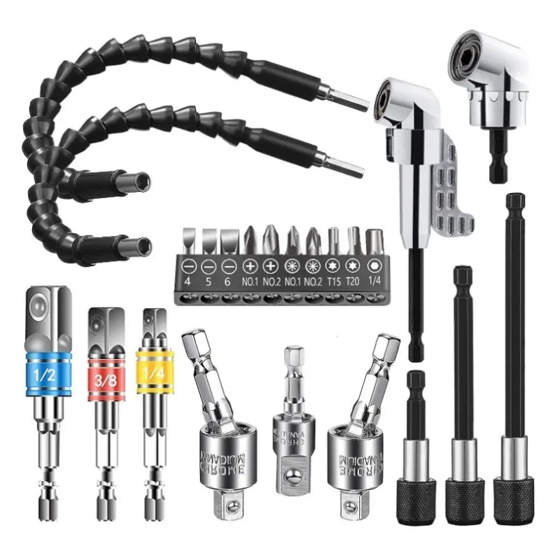 Color: GRAY - Flexible Drill Extension Hex Shank Drill Nut Driver Bit Set Bendable Drill Bit Extension+ScrewdriverBit+Universal Socket Adapter