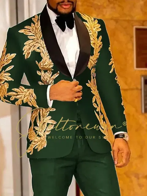 Color: MULTI, Size: XL - Luxury Groom Wedding Tuxedos Gold Sequins Appliques Black Men Suits Slim Fit Costume Homme Marriage Prom Suits