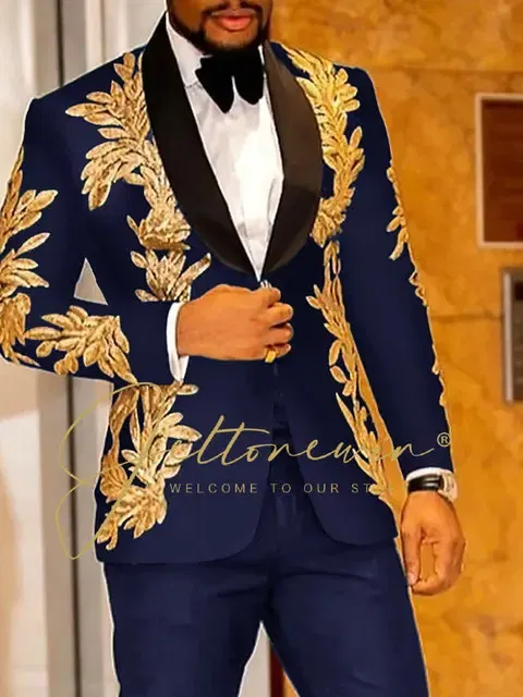 Color: MULTI, Size: XL - Luxury Groom Wedding Tuxedos Gold Sequins Appliques Black Men Suits Slim Fit Costume Homme Marriage Prom Suits