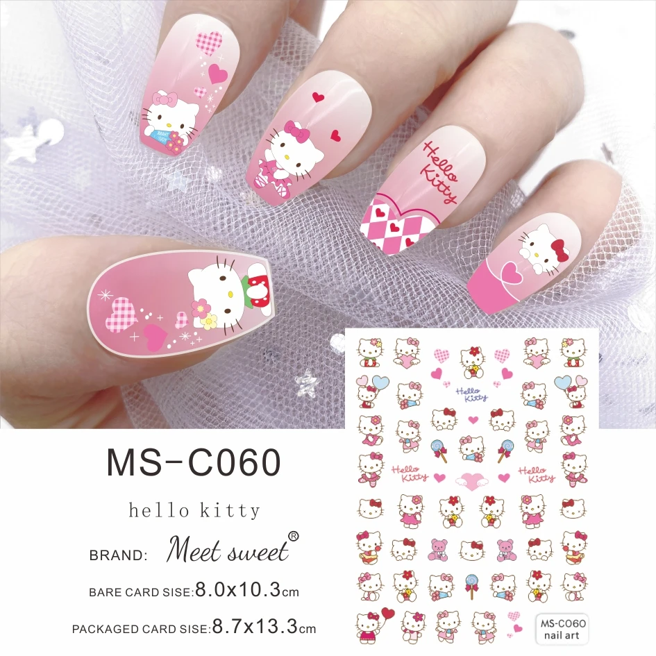 Color: Grad Purple - 1PCS 3D Cute Chulomi Melody Hello Kitty Cartoon Stickers For Nails Nail Accessories Mickey Mouse Barbie Princess Nail Stickers