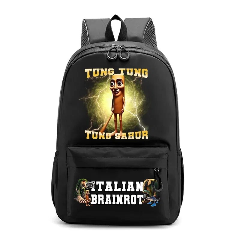 Color: Khaki - Italian Brainrot Kids Cute Schoolbag Tung Tung Tung Sahur Backpack for Boy Funny Meme Anime Knapsack Cartoon Book Bag Gifts 2025