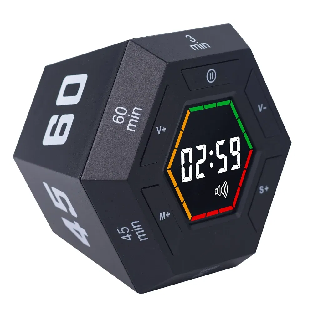 Color: black - Hexagon Visual Flip Timer for kids Digital Study Pomodoro Cooking Timers Silent timing Magnetic Smart Productivity Kitchen Time