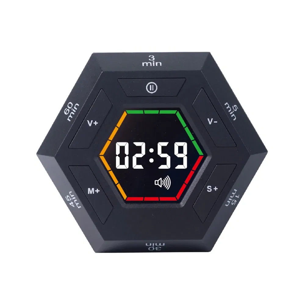 Color: black - Hexagon Visual Flip Timer for kids Digital Study Pomodoro Cooking Timers Silent timing Magnetic Smart Productivity Kitchen Time