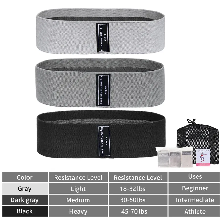 Color: black - Fabric Resistance Hip Booty Bands Glute Thigh Elastic Workout Bands Squat Circle Stretch Fitness Strips Loops Yoga Gym Equipment