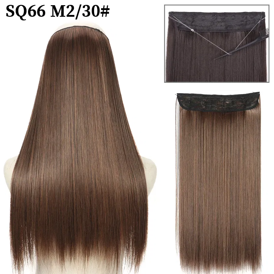 Color: #8, Stretched Length: 22inches, Ships From: CHINA - Synthetic Natural Wavy No Clip Fish Line Invisible Hair Extensions Mixed Color Blonde Black Artificial False Hair Piece ForWomen