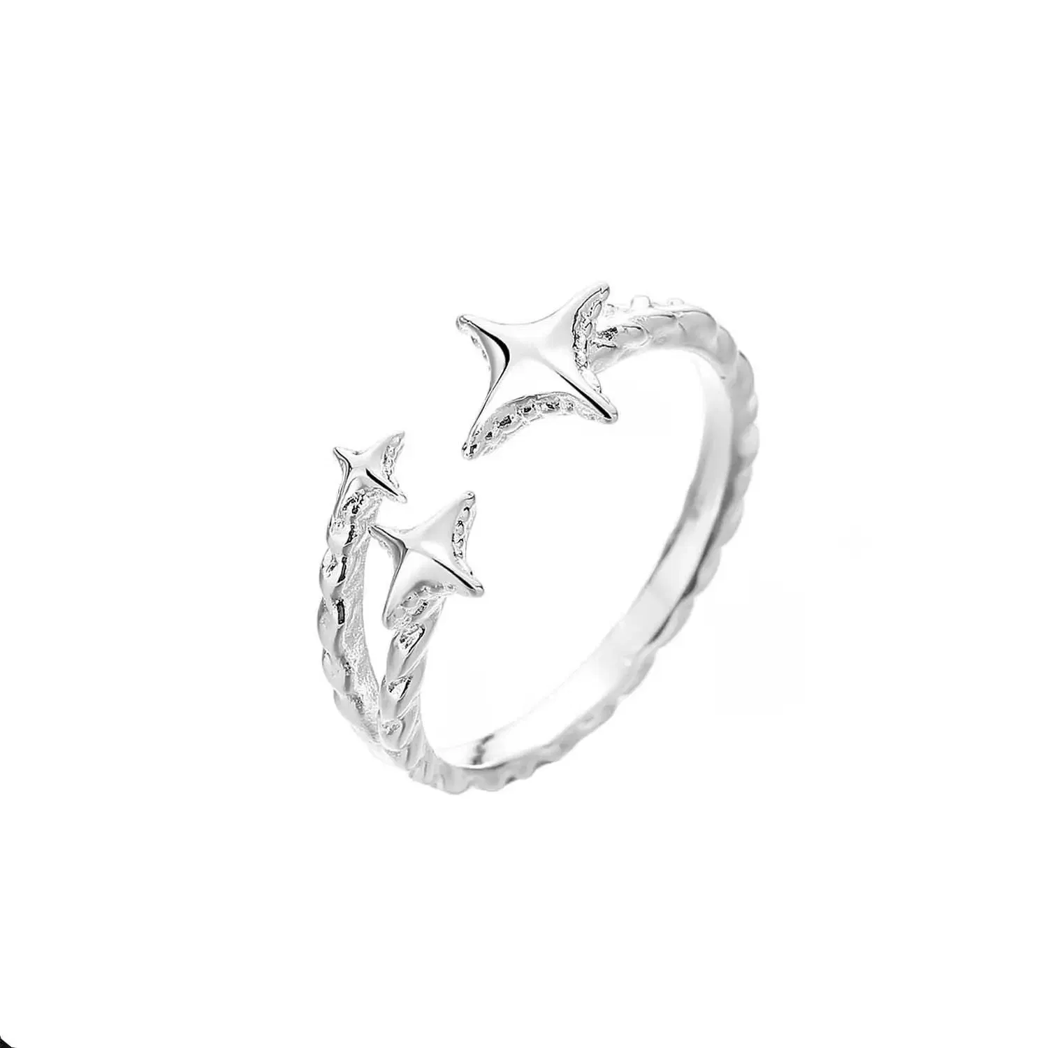 Main Stone Color: Silver - 2025 New Korean Silver Color Four Pointed Star Rings For Women Simple Y2k Cross Star Opening Adjustable Finger Ring Jewelry Gift