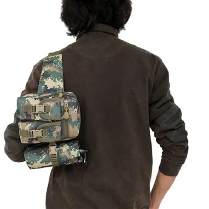 Color: Beige - Waterproof Nylon Fanny Pack Men Tactical Military Army Waist Bag Hiking Outdoor Camping Shoulder Bum Belt Bum Sport Chest Bags