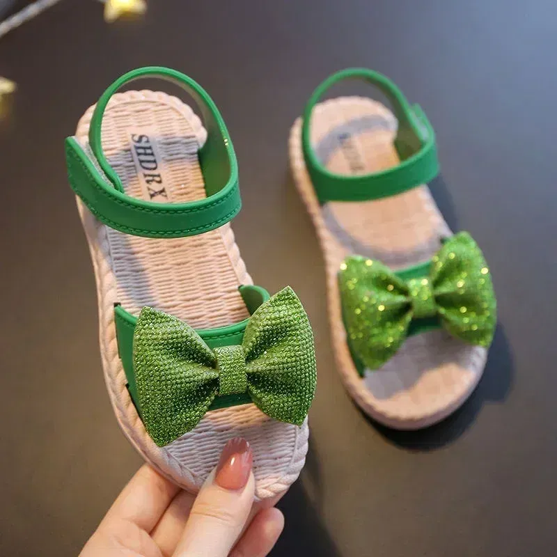 Color: black, Shoe Size: 2.5 - Girls Sandals 2024 Summer Princess Children Sandals Bow Tie Girl Shoes Fashion Casual Non Slip Kids Beach Shoes