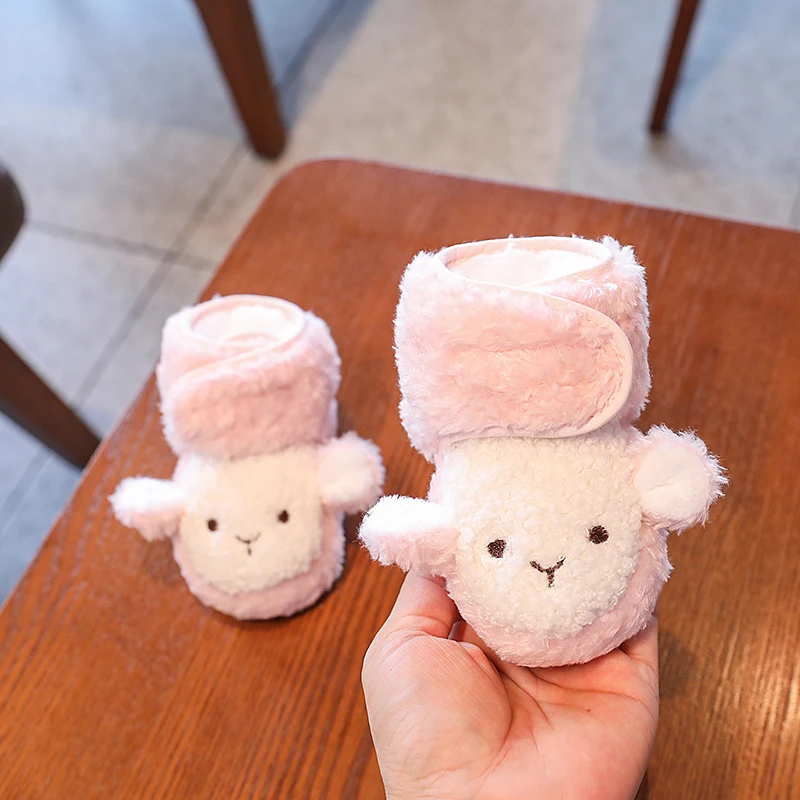 Color: light green, Baby Age: 0-6 Months - Winter New Cute Cartoon Baby Booties Boy Girl Boots Cotton Soft-Sole Non-Slip Warm Toddler First Walkers Infant Crib Shoes