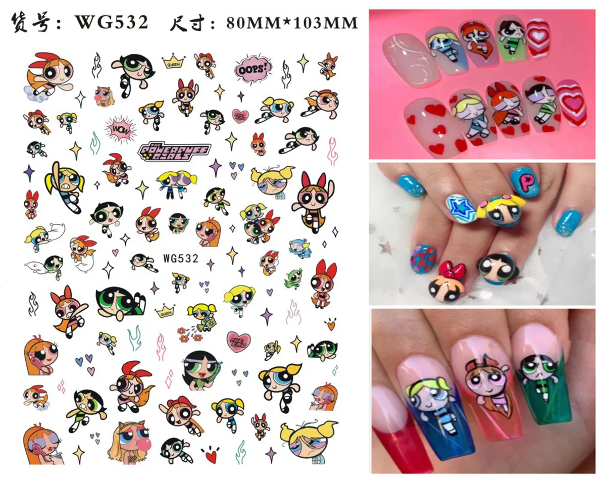 Color: Light grey - 1PCS Big Eyes Girl 3D Adhesive Nail Art Sticker Pikachu Lilo and Stitch Cartoon Nail Sticker Nail Decal Nail Art Decoration