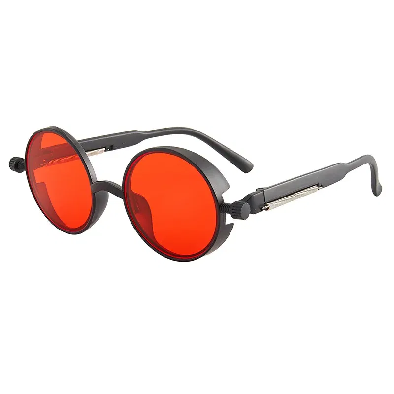 Lenses Color: Blue - Classic Gothic Steampunk Sunglasses Luxury Brand Designer High Quality Men and Women Retro Round Pc Frame Sunglasses
