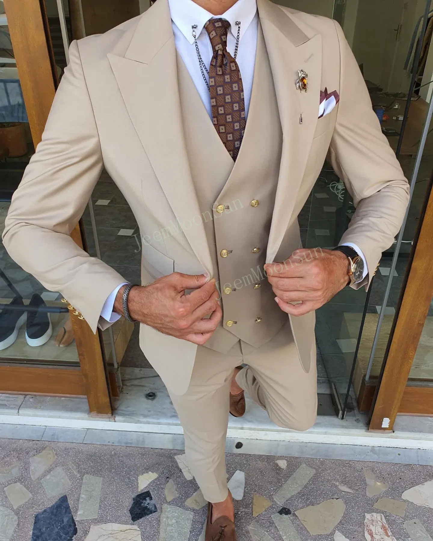 Color: WHITE, Size: L, Ships From: CHINA - 3 Pieces New White Men's Suit 2022  Peak Lapel Slim Fit Casual Tuxedos Groom Tailor Made Terno Masculino (Blazer+Pants+Vest)