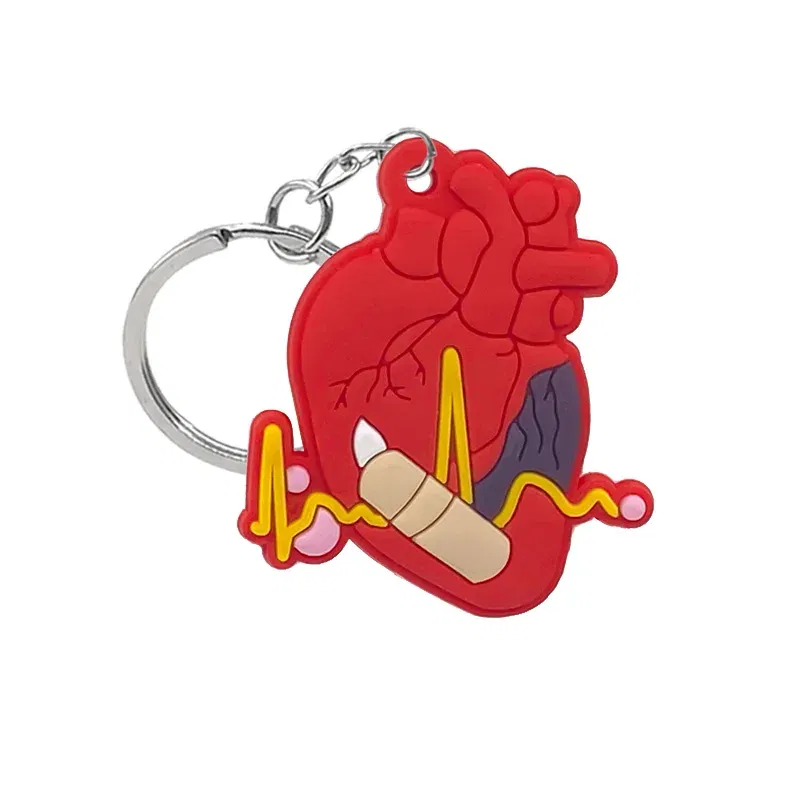 Color: Ivory - 1PCS PVC Rubber Hot Keychain for nurses New Design Medicine Style Heart & Brain Car Key Pendant Cute Bag Ornament Gift