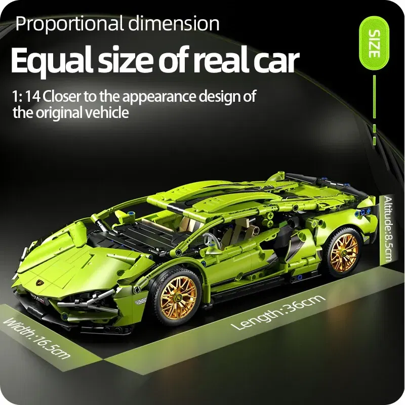 Color: Black - Technical Racing Sport Car 1280PCS Model Building Blocks City Mechanical Speed Vehicle Supercar Brick Puzzle Toys Kid Adult Gift