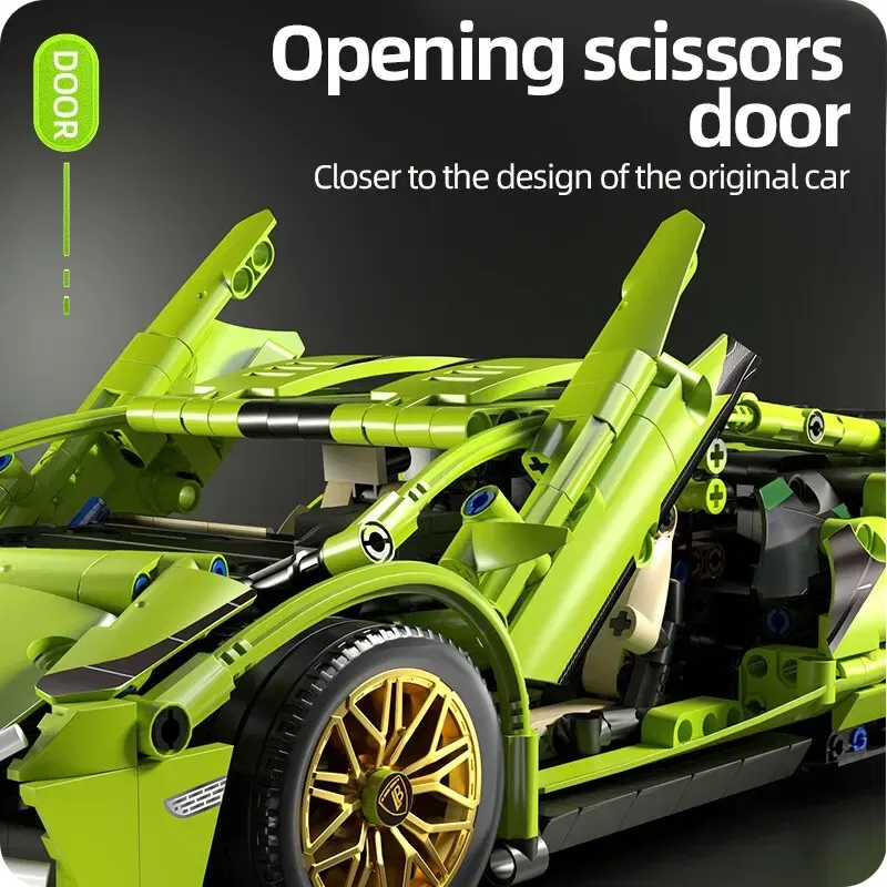 Color: Black - Technical Racing Sport Car 1280PCS Model Building Blocks City Mechanical Speed Vehicle Supercar Brick Puzzle Toys Kid Adult Gift