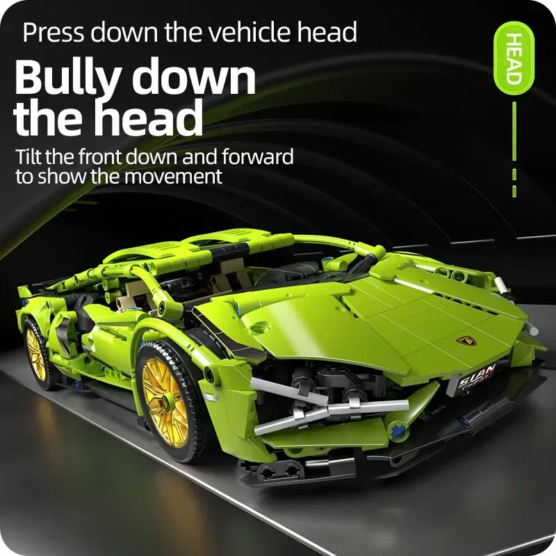 Color: Black - Technical Racing Sport Car 1280PCS Model Building Blocks City Mechanical Speed Vehicle Supercar Brick Puzzle Toys Kid Adult Gift