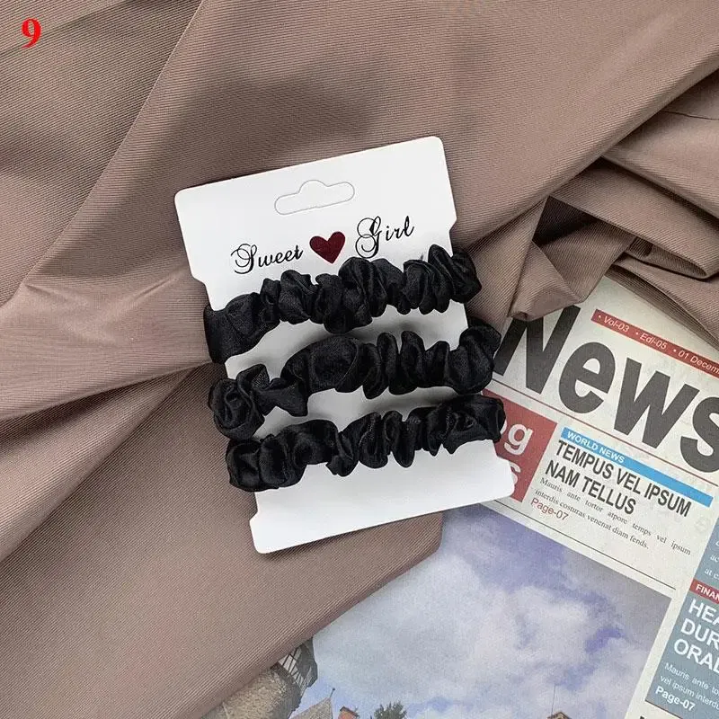 Color: Dark Grey - Free Shipping 3PCS/Set Satin Silky Scrunchies Hair Rope Luxury Solid Color Elastic Hair Bands Women Hair Accessories Headwear