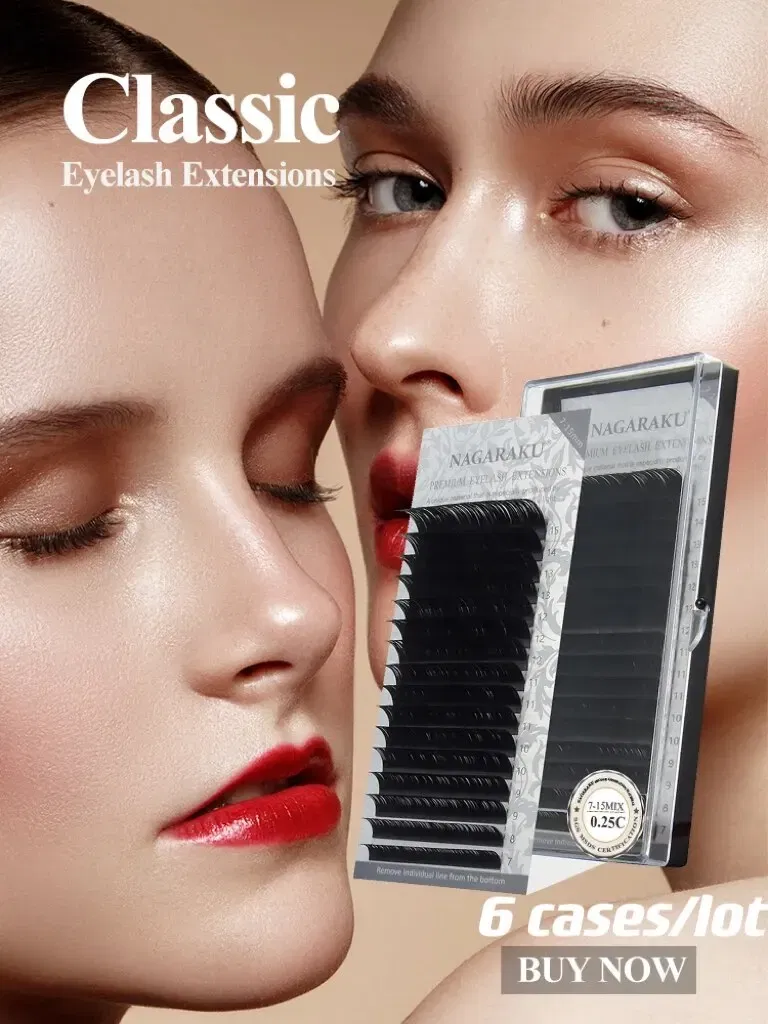 Thickness: 0.10mm, Curl: C, Length: MIX - NAGARAKU 6 Cases Classic Mix Eyelash Extension Natural Soft Supplies Synthetic Mink Individual 7-15 Mix 16 Lines High Quality