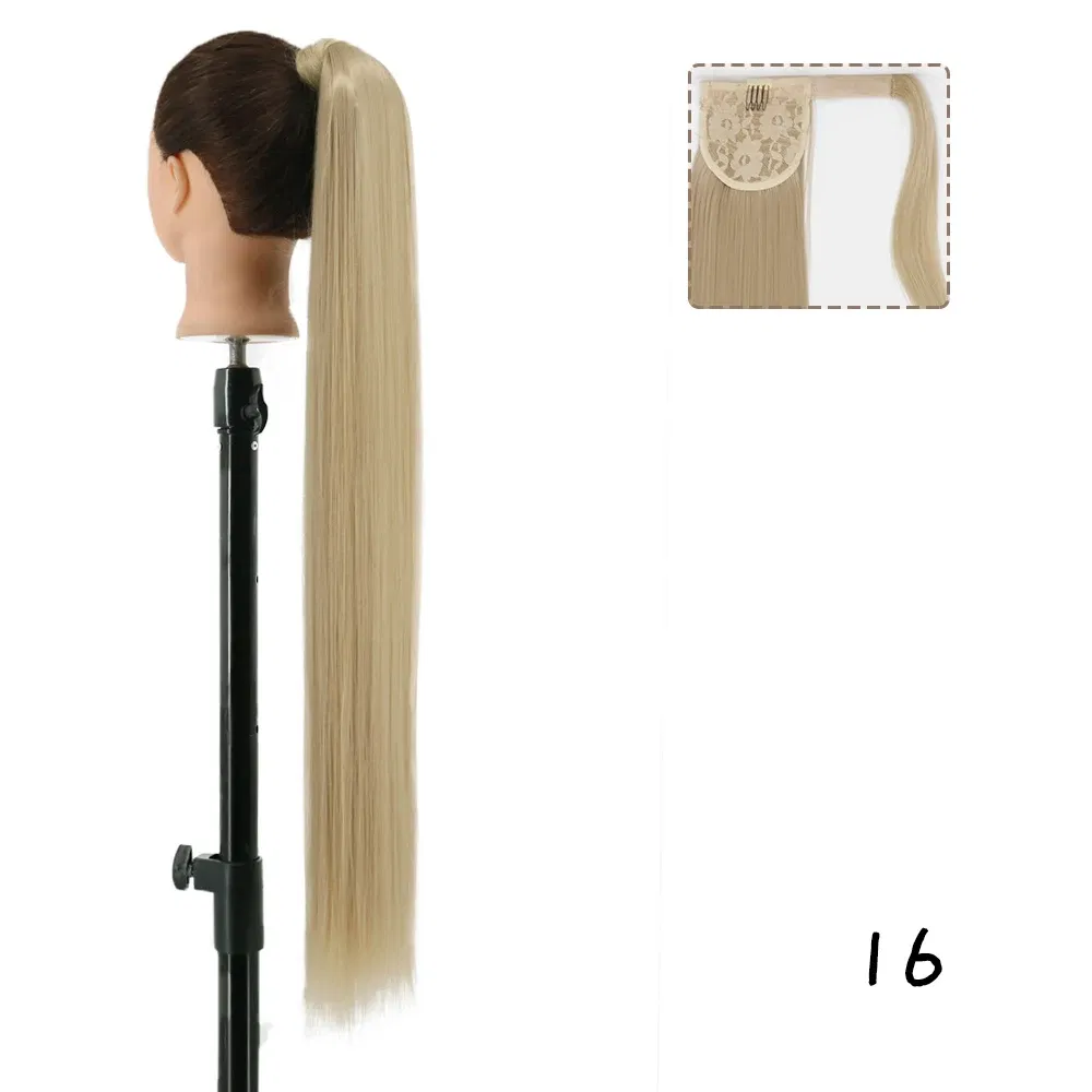 Color: #144, Stretched Length: 34inches - AZQUEEN Straight Synthetic Hairpiece With Ponytail 85cm Super Long Wrap Around Clip In Hair Extensions Pony Tail For Daily Wear