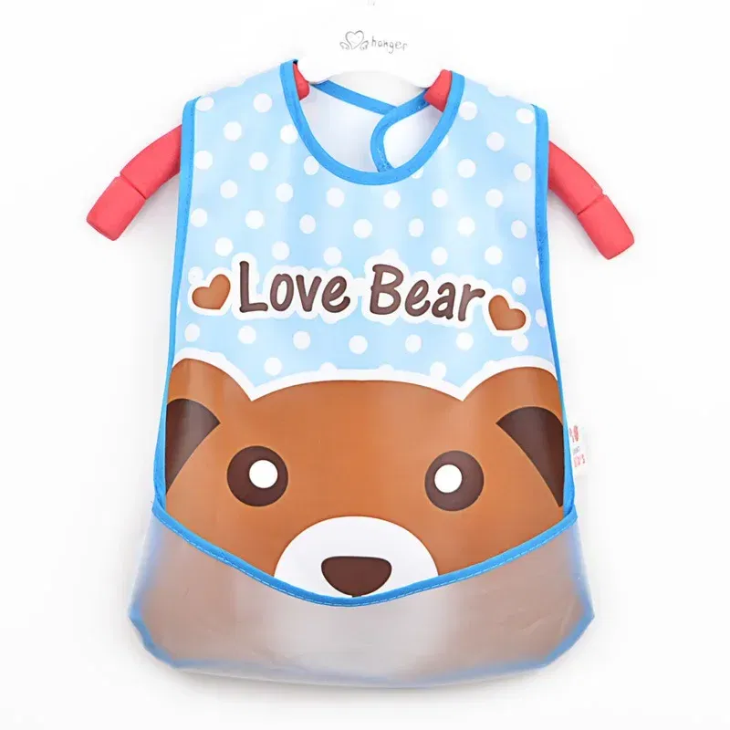 Color: GRAY - Adjustable Baby Bibs Stuff Kerchief Bandanas Stuff EVA Plastic Waterproof Lunch Feeding Cute Cartoon Children Apron Burp Cloths