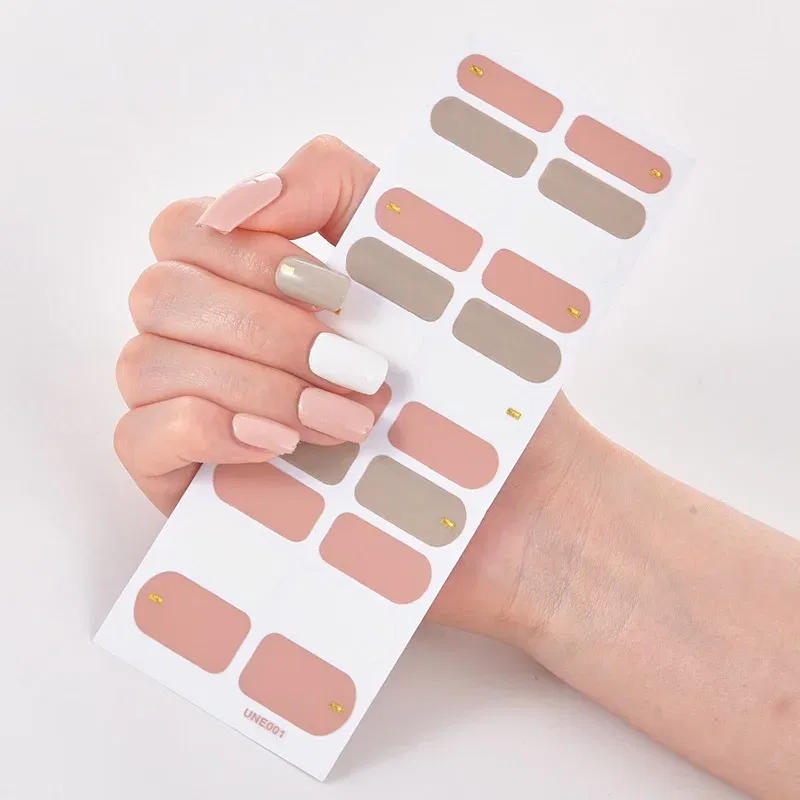 Color: Beige - 22 Tips/Sheet Solid Color And Striped Manicure Designer Nail Decals Nailart Sticker Full Beauty Nail Tape Manicure Self Adhesive