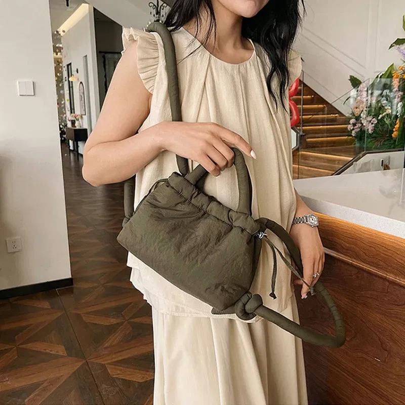 Color: black - Fashion Small Puffer Tote Bag Padded Women Shoulder Bags Nylon Down Cotton Crossbody Bag Mini Lady Handbags Underarm Bag