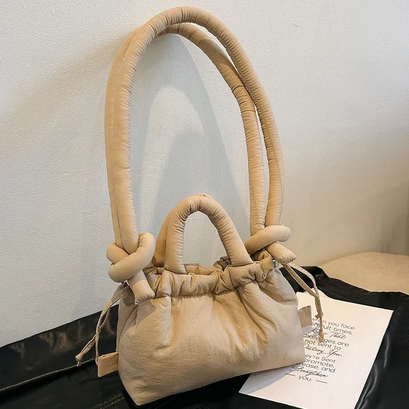 Color: black - Fashion Small Puffer Tote Bag Padded Women Shoulder Bags Nylon Down Cotton Crossbody Bag Mini Lady Handbags Underarm Bag