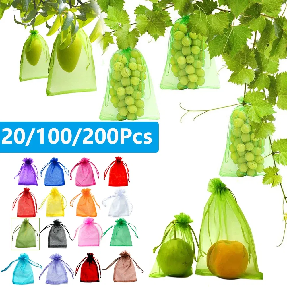 Color: Dark Khaki, Size: 7XL - 20-200PCS Vegetable Grapes Fruit Grow Bags Fruit Protection Bags Garden Anti-Bird Netting Mesh Bag Strawberry Bags Garden Tools