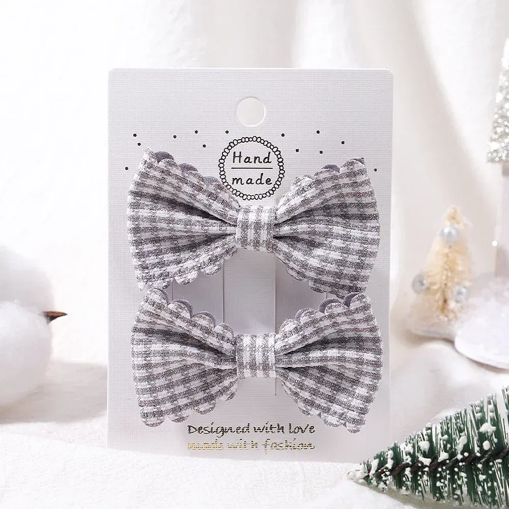 Color: Apricot - 2Pcs/Set Solid Color Kids Bows Hair Clips for Baby Girls Handmade Plaid Bowknot Hairpin Barrettes Photograph Hair Accessories