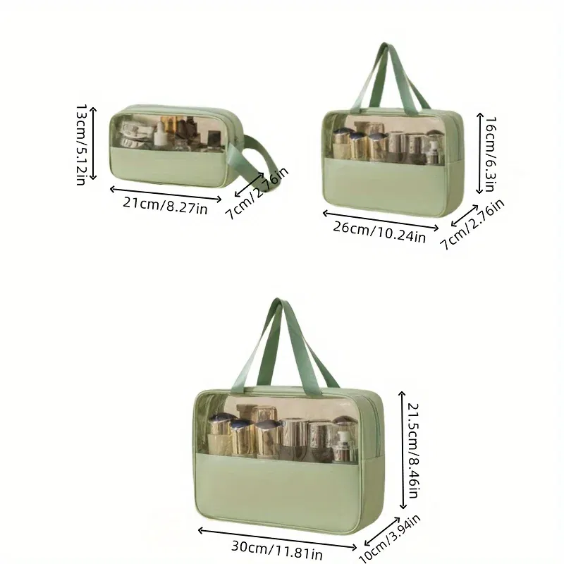 Color: Yellow, Ships From: CHINA - 3 Pcs Portable Transparent Cosmetic Bag Set, Makeup Organizer Bags With Zipper And Handle, Fashionable Women's Travel Toiletry