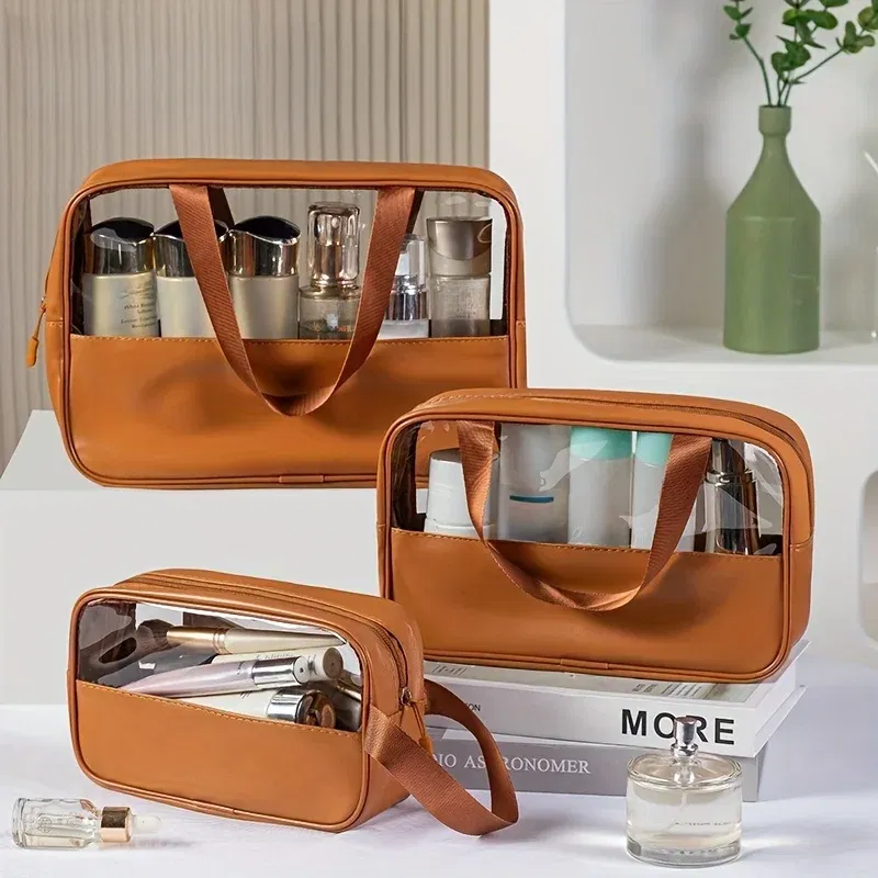 Color: Yellow, Ships From: CHINA - 3 Pcs Portable Transparent Cosmetic Bag Set, Makeup Organizer Bags With Zipper And Handle, Fashionable Women's Travel Toiletry