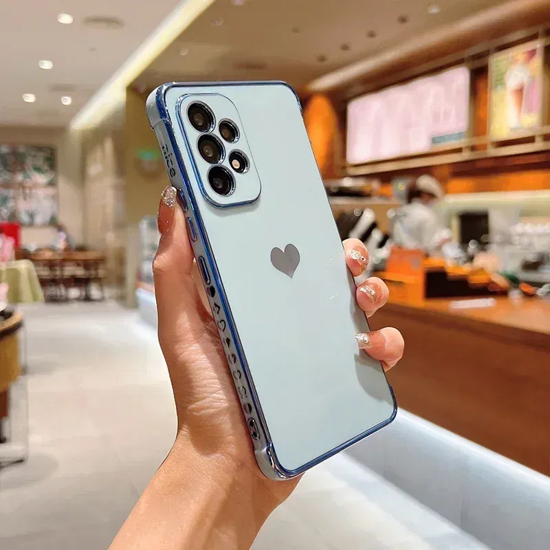 Color: Brown, Compatible-Phone Models: For iPhone 15, Ships From: CHINA - Electroplating Side Love Heart Phone Case For Samsung Galaxy S25 Ultra S24 S23 S22 A16 A55 Protect Lens Shockproof Back Cover