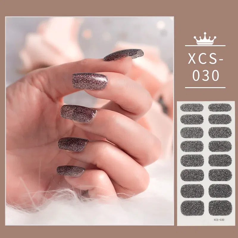 Color: Middle Brown - 1pc Nail Art Sticker Laser Shiny Sequins Polish Wraps Double Ended Adhesive Strips Fashion Stickers Manicure Decor