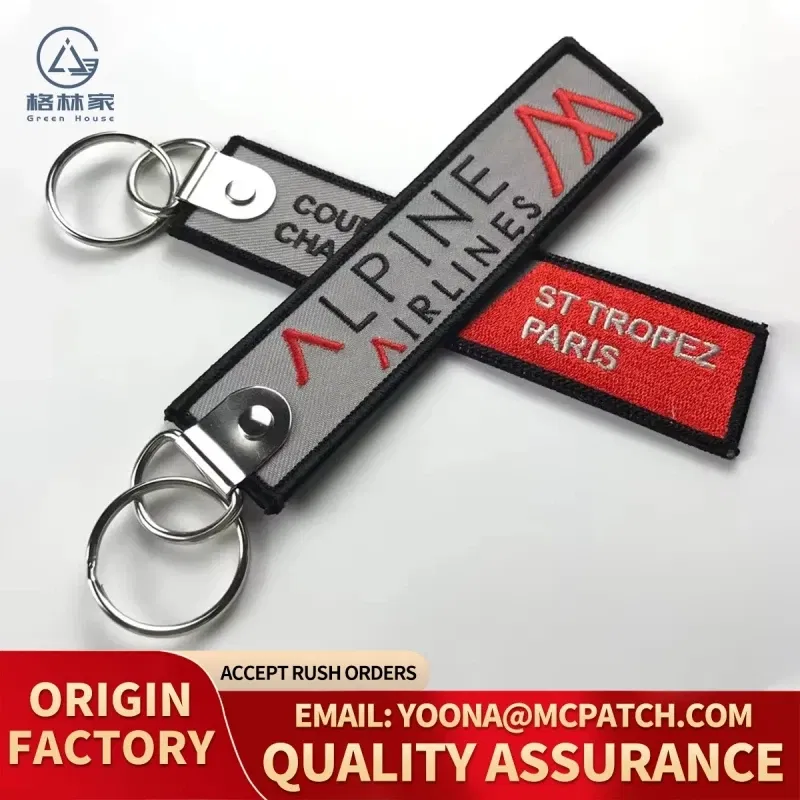 Custom Embroidery Keychains Double-sided Wholesale 50 PCS Printed Woven Logo to Customize Fabric Key Ring Tag for Bag Phone Car