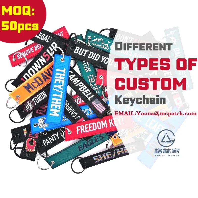 Custom Embroidery Keychains Double-sided Wholesale 50 PCS Printed Woven Logo to Customize Fabric Key Ring Tag for Bag Phone Car