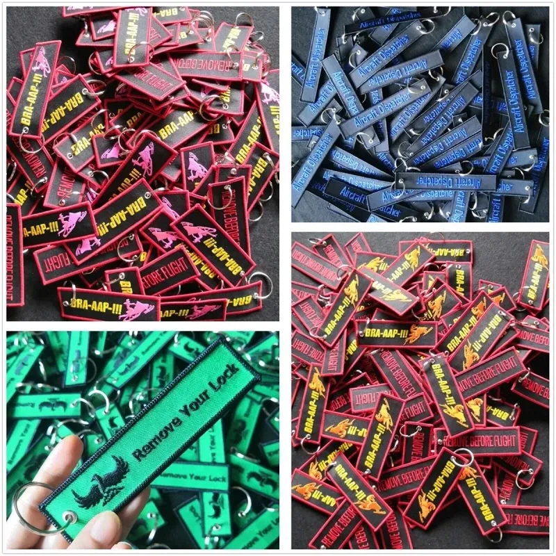 Custom Embroidery Keychains Double-sided Wholesale 50 PCS Printed Woven Logo to Customize Fabric Key Ring Tag for Bag Phone Car