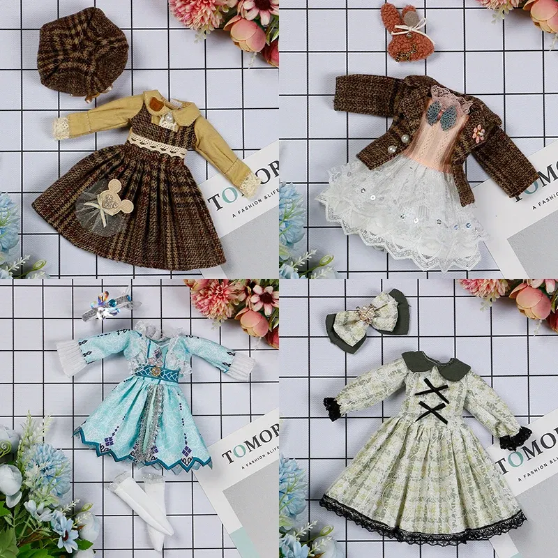 Color: PURPLE - 30CM BJD Doll Clothes Girl Dress Up Makeup DIY Toys Accessories Dress Princess Doll House Set Children Humanoid Doll Girl Gifts
