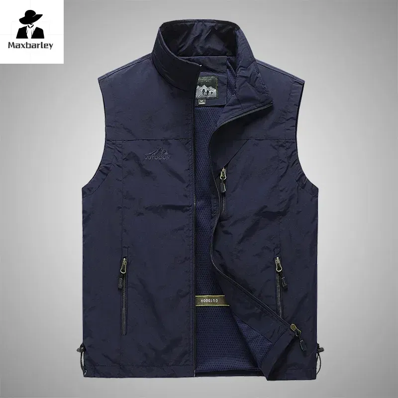 Color: Beige, Size: S - Autumn Men Waistcoat Outdoor Leisure Solid Sleeveless Jacket Young Middle-aged Photography Fishing Casual Vest Male summer