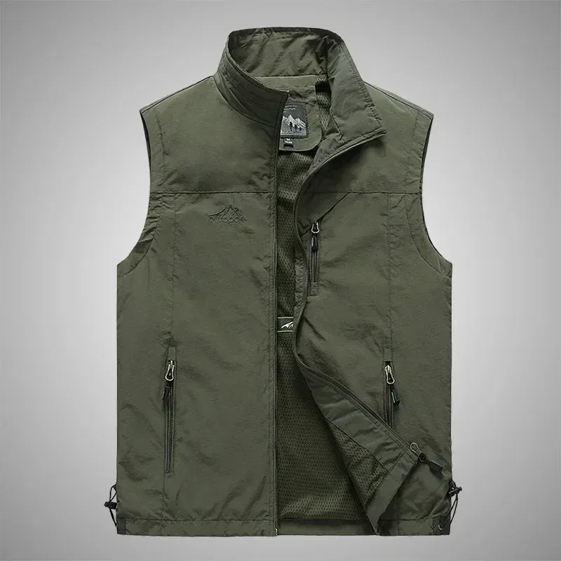 Color: Beige, Size: S - Autumn Men Waistcoat Outdoor Leisure Solid Sleeveless Jacket Young Middle-aged Photography Fishing Casual Vest Male summer