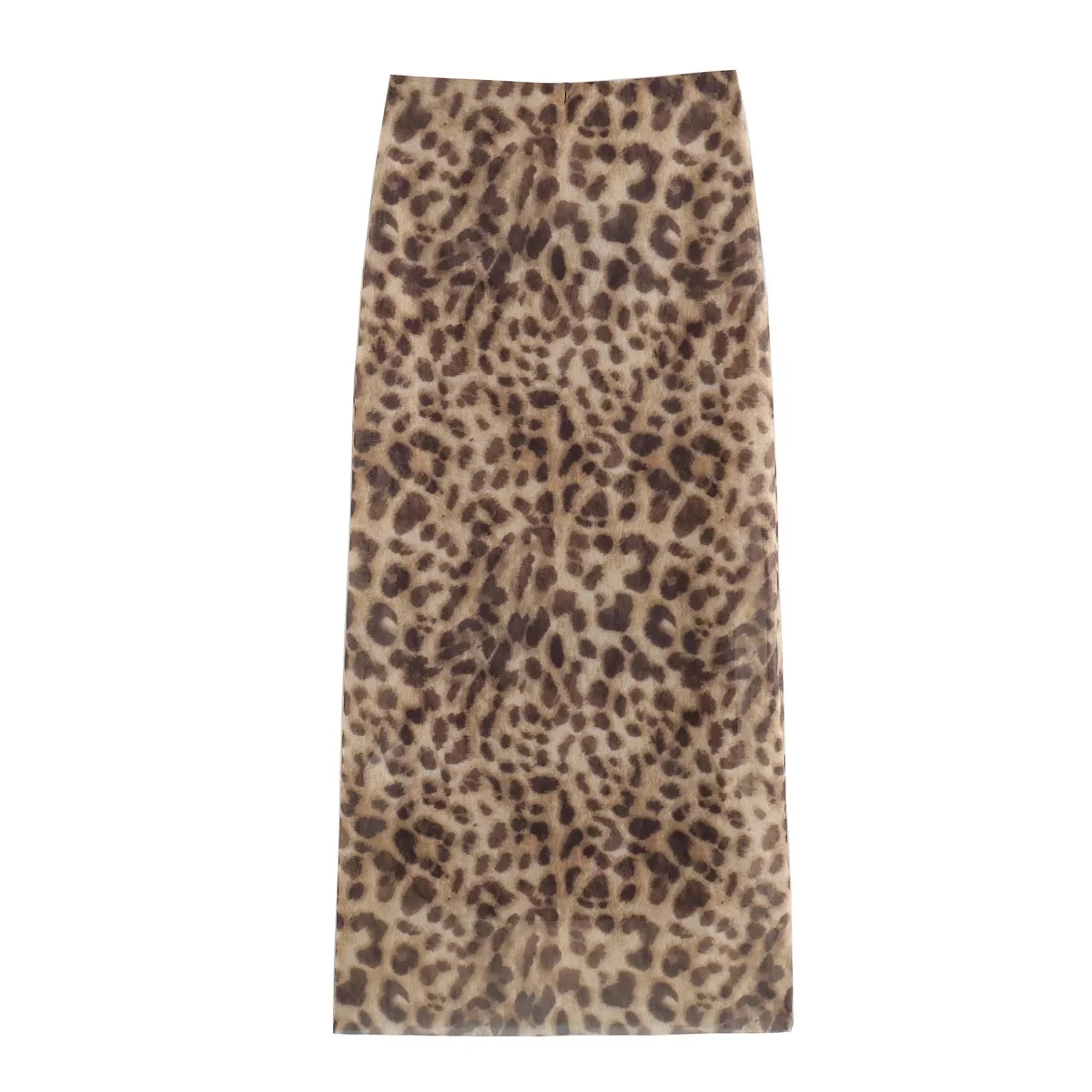 Color: camel, Size: M - Women Leopard Tulle Midi Skirt 2024 Summer Fashion High Waist Elasticated Waistband Long Skirts Streetwear