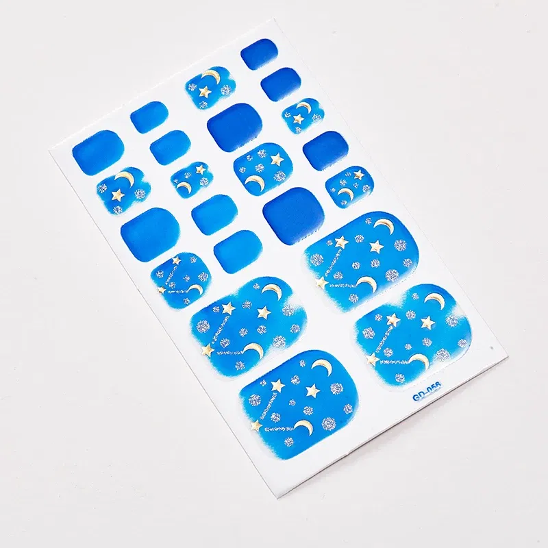 Color: Blue White - 22 Tips/Sheet Women Salon Nail Wraps DIY Self Adhesive Nail Sticker Decals Plain Stickers Nails Sticker Designer Designed
