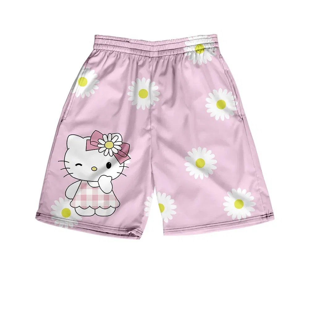 Color: Beige, Kid Size: 3T - Hello Kitty Summer Boy Girls Loose Shorts Versatile Trendy Slimmer Look Ins Casual Cropped Pants