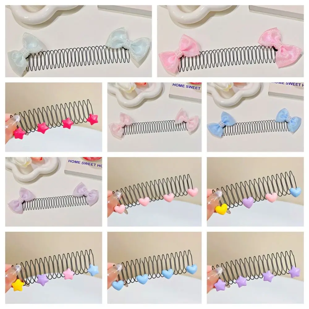 Color: Blue - Invisible Broken Hairpin Women Bow Heart Hair Clip Kids Tiara Tools Curve Needle Bangs Fixed Insert Comb Styling Accessories